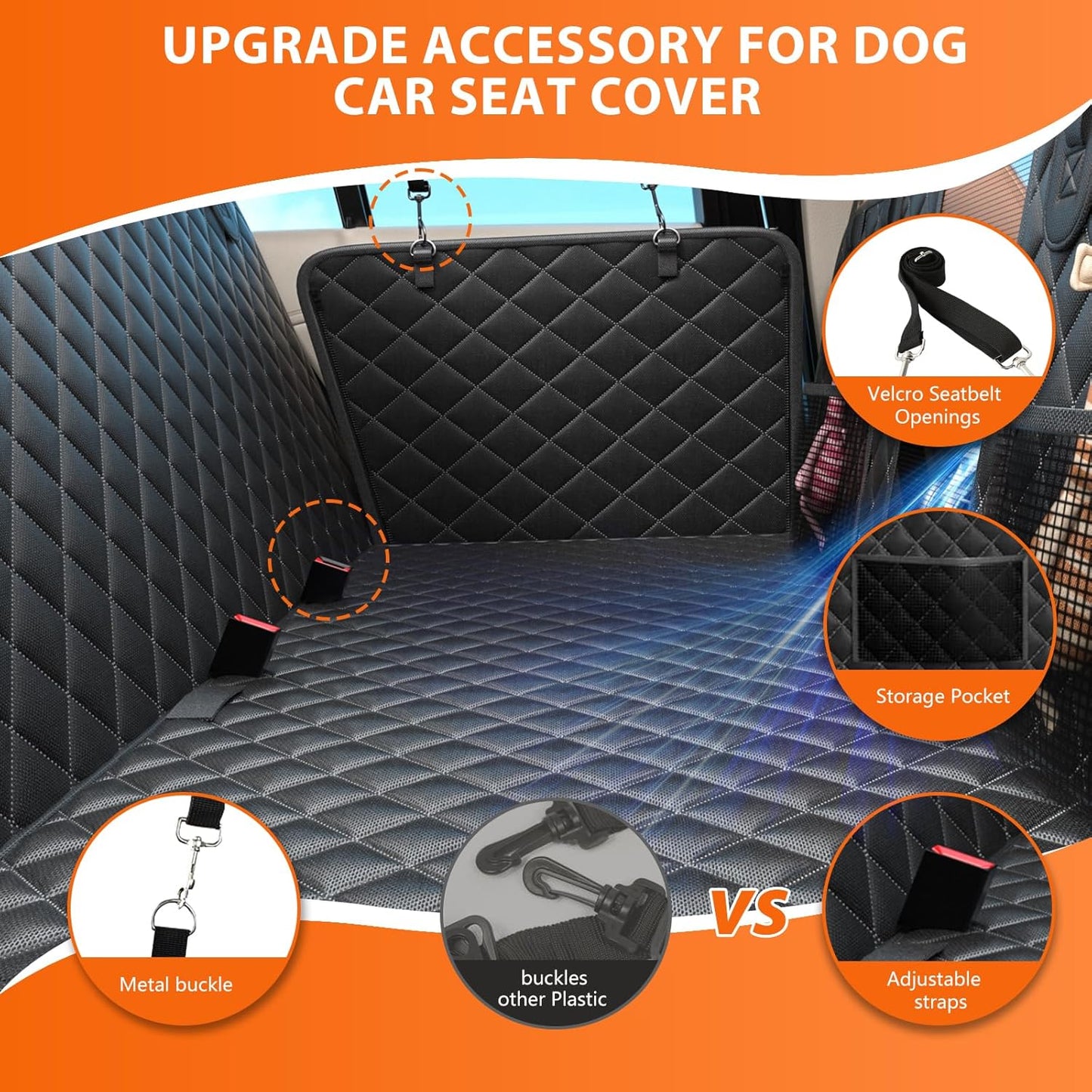 Dog Seat Cover Hard Bottom Holds 400Lbs, Sturdy Back Seat Extender for Dogs, Waterproof Pets Backseat Protector with Mesh Window and Storage Pocket for Car SUV