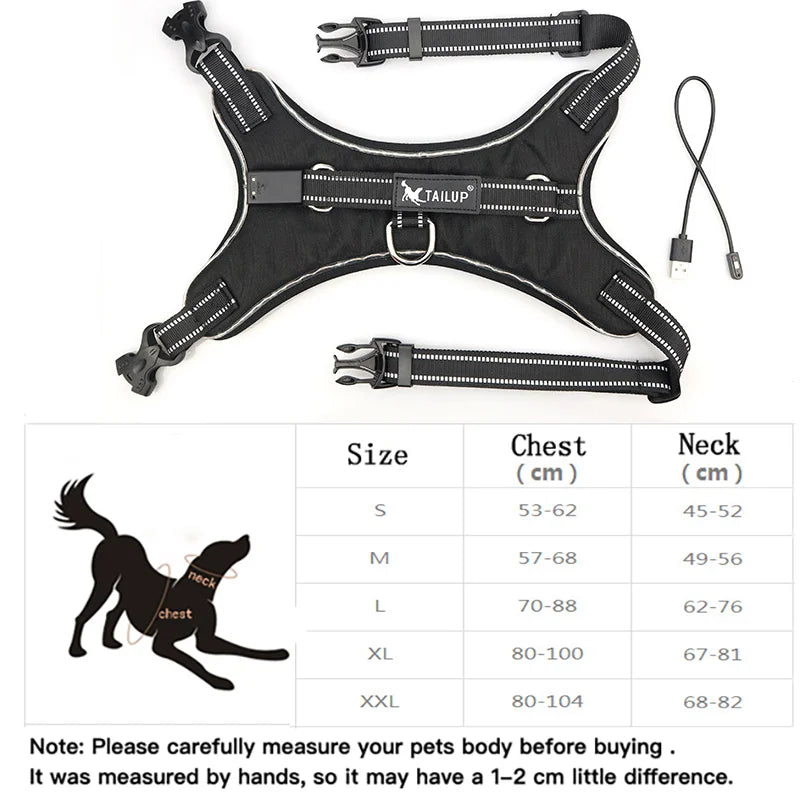 Rechargeable LED Harness for Pets Dog Tailup Nylon Led Flashing Light Dog Harness Collar Pet Safety Leash Belt Dog Accessories