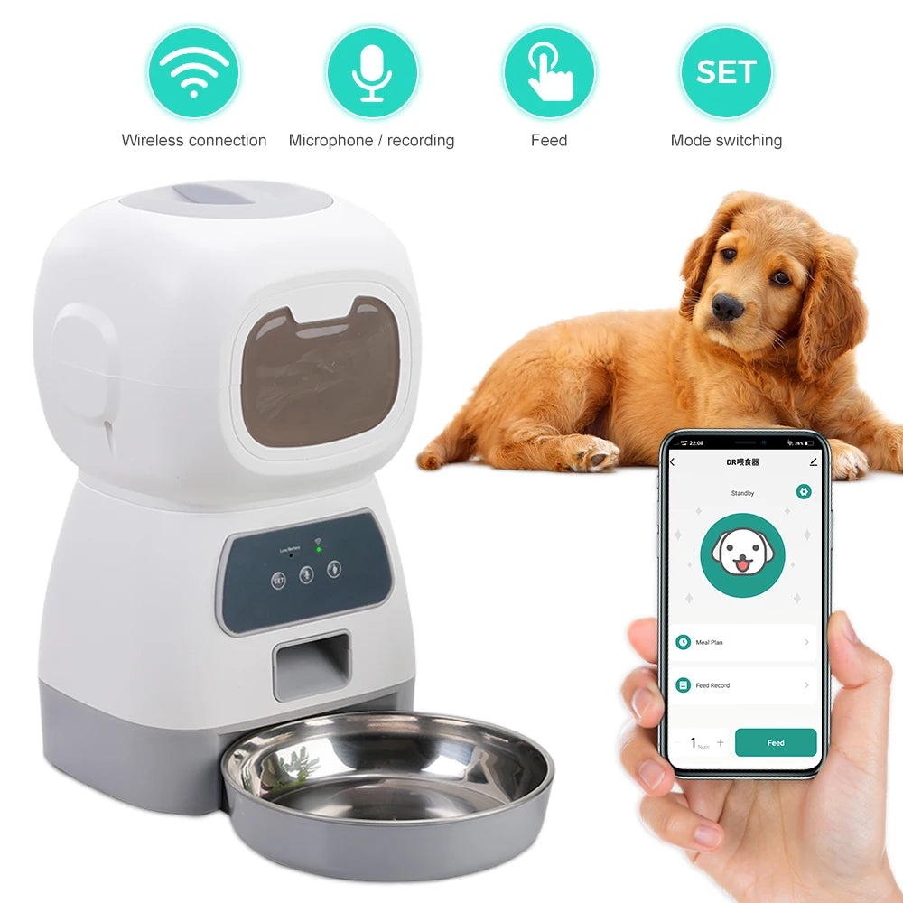 4.5L WIFI APP Automatic Pet Feeder Dry Food Dispenser Voice Recorder Timer Feeding Vending for Large Cats Dogs Smart Pet Bowl