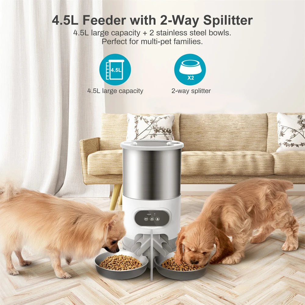 4.5L WIFI APP Automatic Pet Feeder Dry Food Dispenser Voice Recorder Timer Feeding Vending for Large Cats Dogs Smart Pet Bowl