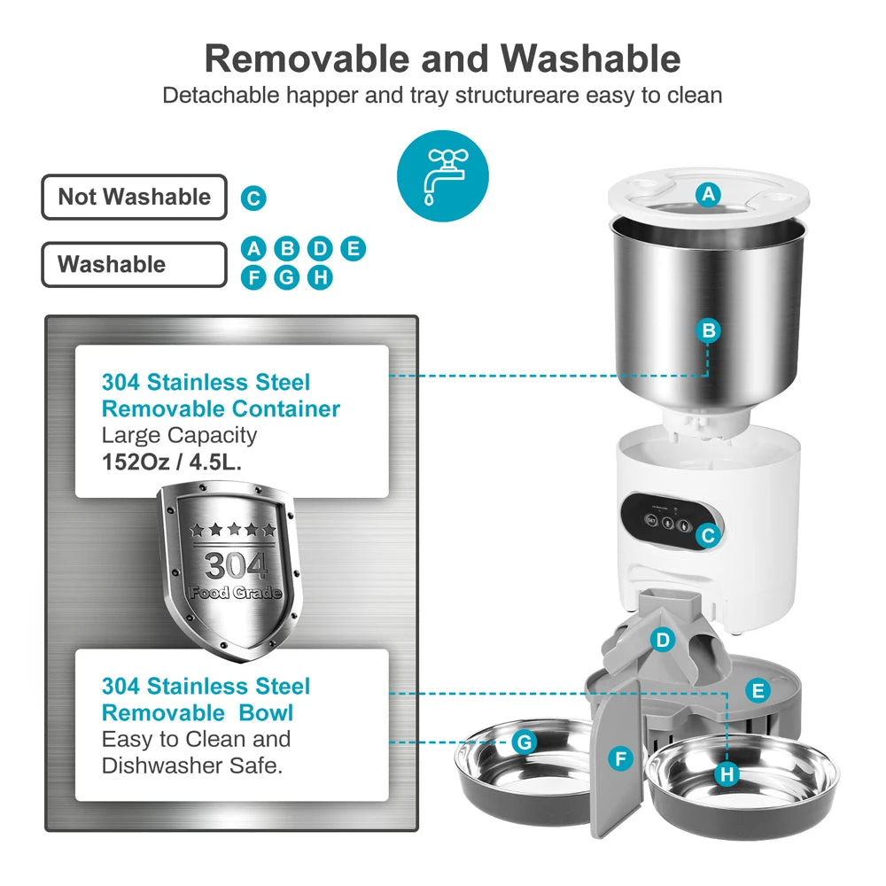 4.5L WIFI APP Automatic Pet Feeder Dry Food Dispenser Voice Recorder Timer Feeding Vending for Large Cats Dogs Smart Pet Bowl